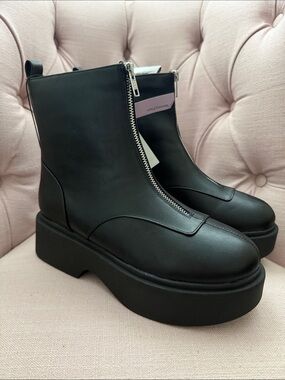 wild fable Black Front-Zip Platform Ankle Boots